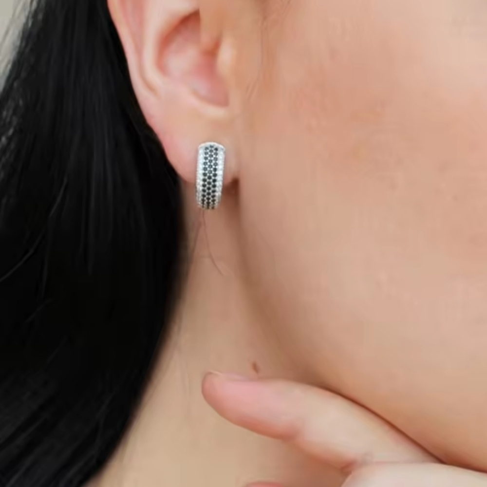 White Rhodium Black and White Pave Earrings